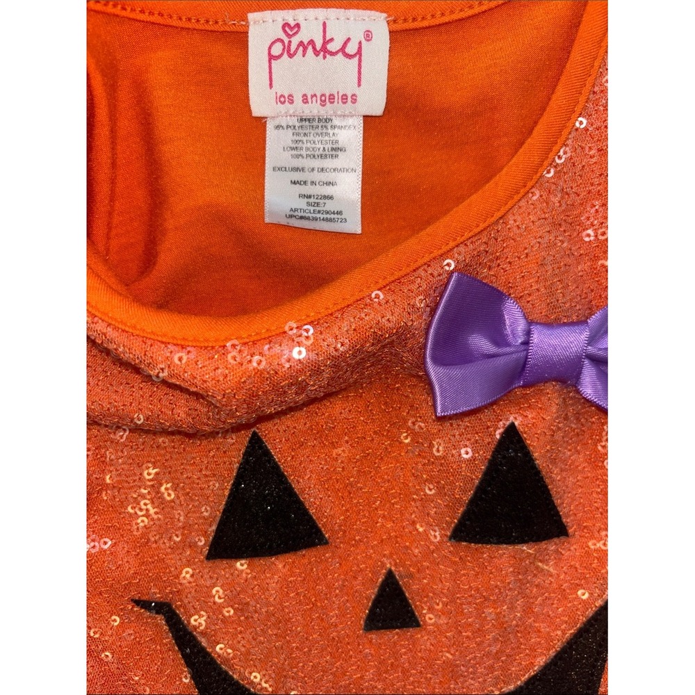 Pinky Orange Pumpkin Sequin Tulle Dress Bow sz 7 pumpkin patch halloween sparley - Picture 2 of 5